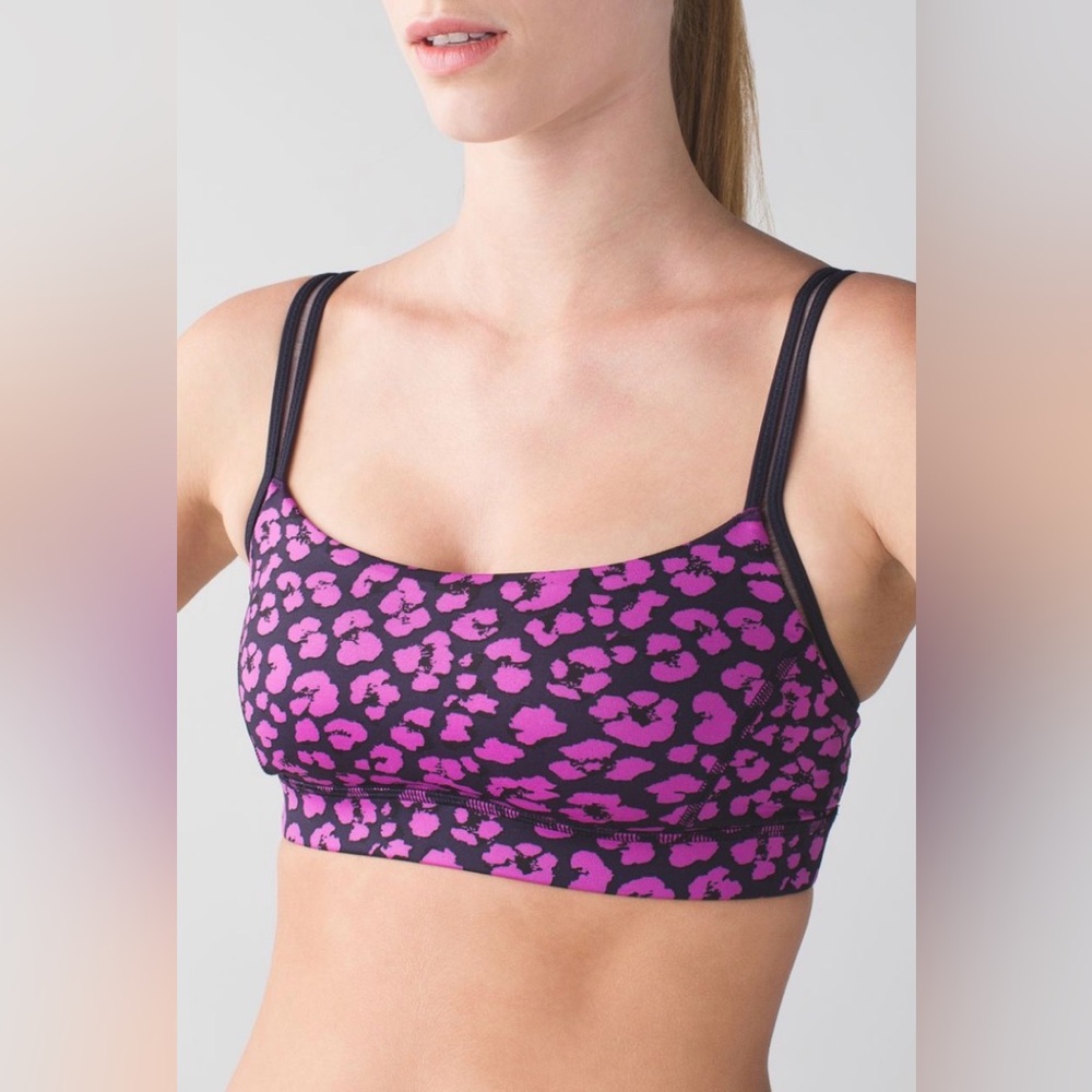 Lululemon straight up‎ mini cherry cheetah print active bra size 8